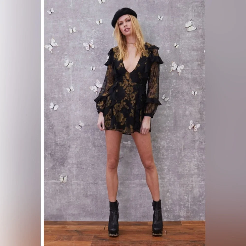 For Love & Lemons Bumble Long Sleeve Ruffle Dress NWT Size S - Picture 8 of 12